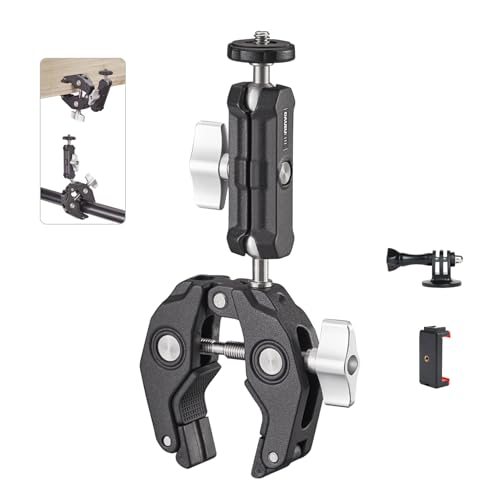 Super Clamp Camera Clamp Mount Monitor 360°Ballhead Magic Arm Double Ball Head Adapter with 1/4"-20 & 3/8"-16 Thread for Canon Nikon DSLR Camera/Gopro/LED Light Ronin-M/Ronin MX/FreeflyMOVI