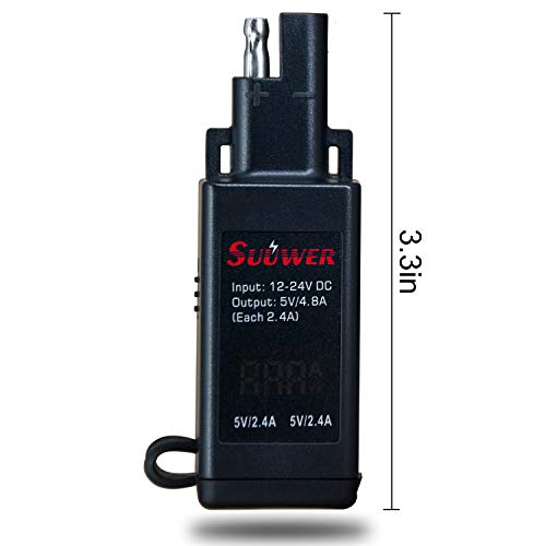 Suuwer 5V 4.8A Dual USB Motorcycle Charger - Quick Disconnect SAE Adapter with LED Voltmeter & ON/Off Switch