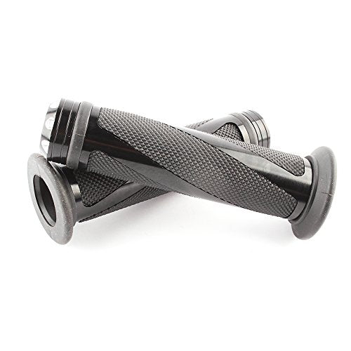 Pair of 7/8" 22mm Motorcycle CNC Aluminum Rubber Gel Hand Grips Handlebar for Sports Bike Chopper Cruiser Bike - color: Black with Bar End