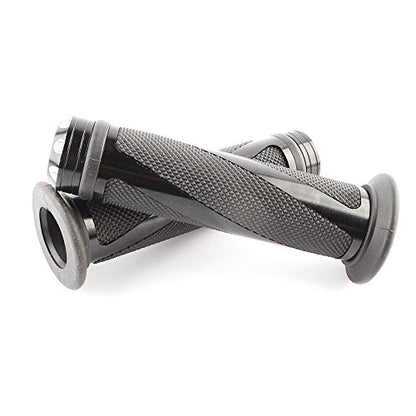 Pair of 7/8" 22mm Motorcycle CNC Aluminum Rubber Gel Hand Grips Handlebar for Sports Bike Chopper Cruiser Bike - color: Black with Bar End