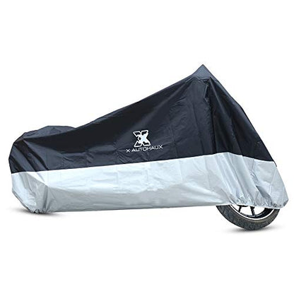 X AUTOHAUX XXL Motorcycle Cover Black Silver Tone Outdoor Waterproof Rain Dust Protector - size: XXL