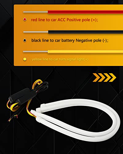 Qasim 45CM Flowing Turn Signal Light Guide Strip DRL Assembly 12V Car LED Flexible Strip Lights Daytime Running Lights Car Accessories-2Pack - size: 17.7 inches