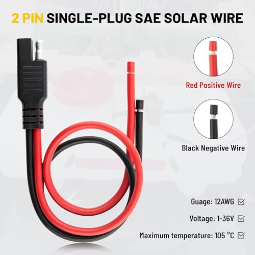 Oyviny 8PCS 12AWG SAE Connector Cable 1 Feet 2 Pin SAE Single Plug Quick Connector Disconnect Power Extension Cable Solar Panel Battery Wire 33CM for Motorcycles, Vehicle, Tractors Solar Panel