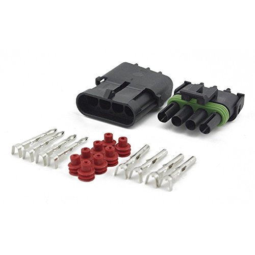 MUYI 10 Kit 4 Pin Weather Pack Connector for 20-14 AWG Wire Harness 2.5mm Series Automotive Electrical Plugs - size: 4pin connector(10 sets)