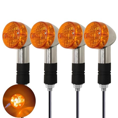 Universal 4pcs LED Motorcycle Turn Signals Chrome Bullet Front Rear Lights Blinker Indicator 12V Compatible with Honda Harley Kawasaki Suzuki Yamaha