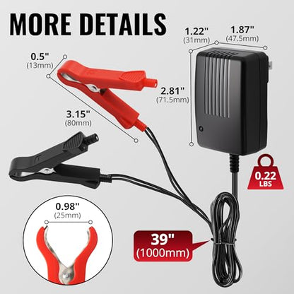 14.6V, 2A Battery Charger for 12V LiFePO4 Motocycle Battery, with Dual Alligator Clips Connector - size: HC-Charger-2A