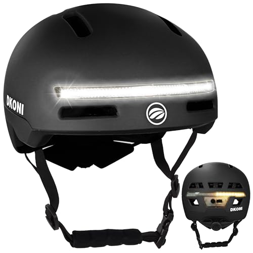 DKONI Bike Helmet with Turn Signals, USB Rechargeable Cycling Helmet for Adult, Brake Light & Front Rear LED Lights, Urban Commuter Bicycle Helmet for Men Women - color: Black, size: M: 21.2″-22.5″ (54-58 cm)