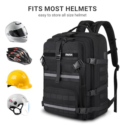 MOSISO Large Capacity Motorcycle Backpack for Men, Expandable Motorcycle Helmet Backpacks with USB Charging Port&Laptop Compartment, Tactical Backpack for Outdoor Cycling Riding Traveling, Black