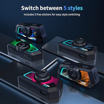 Fodsports T1 Motorcycle Bluetooth Intercom V5.4 with Music Share, One-Click Switching for 3 Functional Modes, 2-Way Helmet Communication Systems, FM/5 Stickers/Noise Cancellation/Stereo Music, 1 Pack - size: T1 1 Pack