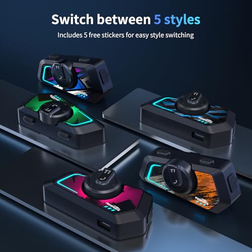 Fodsports T1 Motorcycle Bluetooth Intercom V5.4 with Music Share, One-Click Switching for 3 Functional Modes, 2-Way Helmet Communication Systems, FM/5 Stickers/Noise Cancellation/Stereo Music, 2 Pack - size: T1 2 Pack