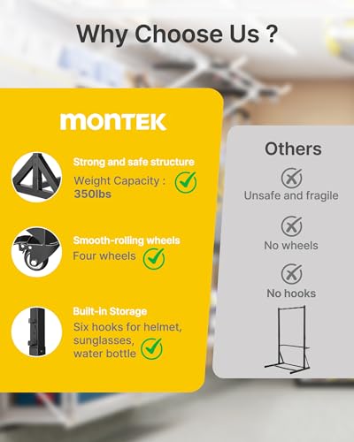 monTEK Freestanding Bike Storage Rack for 5 Bikes, Heavy Duty 350LBS Vertical Bike Stand with 5 Bike Hooks & 6 Helmet Hooks, Indoor and Outdoor Bike Storage Rack with Locking Casters - size: 5 Bike Rack