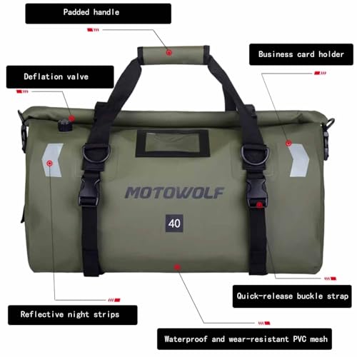 Motorcycle Tail Bag for Honda Monkey 125 2018-2025 Waterproof Duffle Luggage All Weather Back Seat Saddle Bag Expandable Capacity Rear Rack Trunk Storage Bag, Green - color: Green