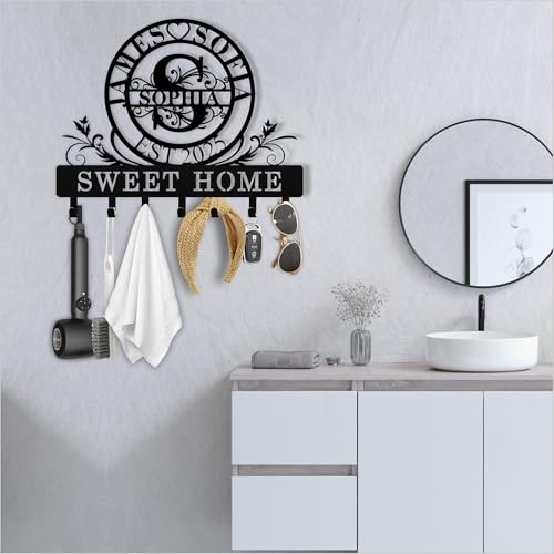Personalized Key Holder Wall Mount, Custom Family Name Metal Key Rack Organizer, Wall Keys Hanger with Monogram Design, Home Keys Hooks for Bedroom Entryway, Anniversary Couple Gift - color: 10 Monogram