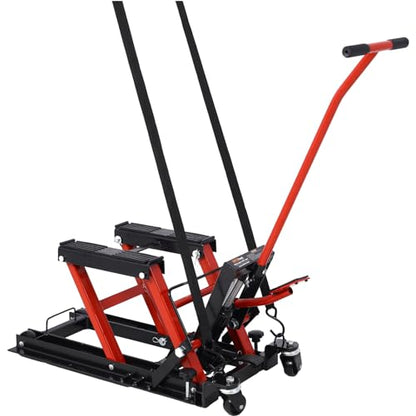 1500 LBS Hydraulic Motorcycle Lift Jack, Red Steel ATV Scissor Lift Table with 4 Swivel Wheels, Foot-Operated Hydraulic Hoist Stand with 2 Tie Down Straps for Garage Repair (Red) - color: Red