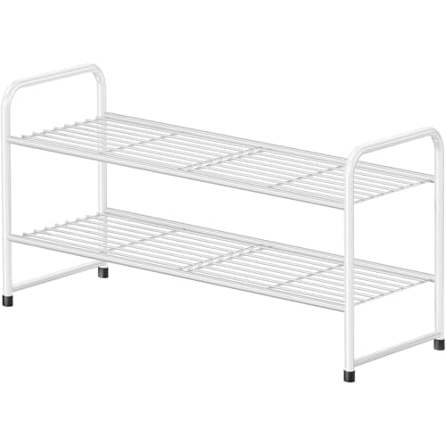 Simple Shoe Rack, 2 Tier Heavy Duty Metal Shoe Shelf 27 Inch Wide, White - color: White, size: 2 Tier(27 Inch)