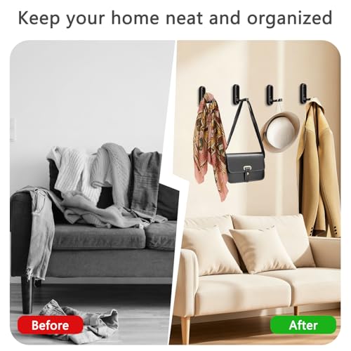 6PCS Foldable Wall Hooks, Zinc Alloy Flip Down Hooks, Retractable Wall Hooks for Bathroom, Entryway, Hanging Coats Hats Bags Keys (Black) - color: Black, size: 6 Hooks