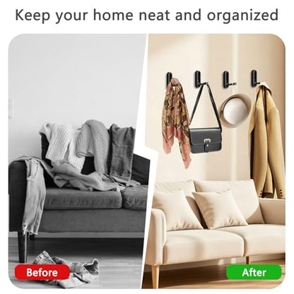 6PCS Foldable Wall Hooks, Zinc Alloy Flip Down Hooks, Retractable Wall Hooks for Bathroom, Entryway, Hanging Coats Hats Bags Keys (Black) - color: Black, size: 6 Hooks
