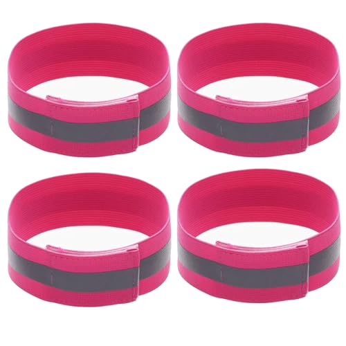 4 PCS Reflective Wrist Strap 4x1.5cm Running Safety Gear Reflective Wristbands High Visibility Bike Ankle Bands Reflector Armband Self-Adhesive Reflective Bands for Walking,Night Sports Pink - color: Pink, size: 4x1.5cm