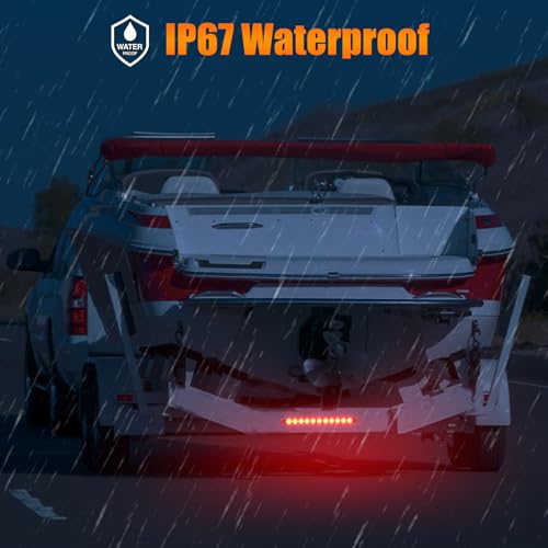 15.5" Red LED Trailer Light Bar Clear Lens Stop Turn Tail Lights Red Park Third 3rd Brake Light Truck Trailer Marker Identification Light Bar IP67 Waterproof, Pack of 2