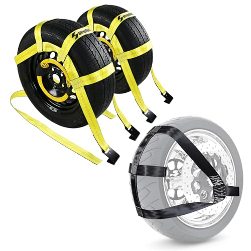 Tow Dolly Basket Straps with Flat Hook & Universal Motorcycle Tie Down Straps for Rear Wheel Tires