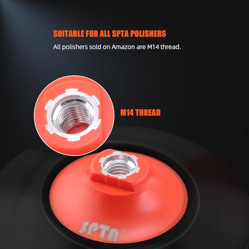 SPTA 2Pcs RO Rotary Flexible Backing Plate, Hoop-and-Loop Face PU Soft Backing Pad Used On Rotary Polisher Sander for Sanding Polishing Buffing Finishing (M14 Thread, Orange, 6Inch (150mm)) - size: 6Inch (150mm), style: M14 Thread