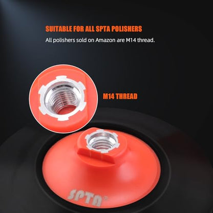 SPTA 2Pcs RO Rotary Flexible Backing Plate, Hoop-and-Loop Face PU Soft Backing Pad Used On Rotary Polisher Sander for Sanding Polishing Buffing Finishing (M14 Thread, Orange, 6Inch (150mm)) - size: 6Inch (150mm), style: M14 Thread