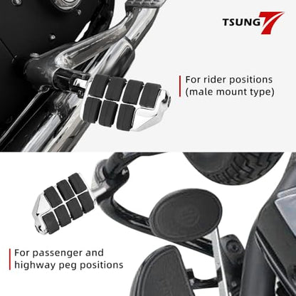 TSUNG Motorcycle Foot Pegs – Male Mount Rider/Passenger Footrests, Wide Higway Foot Rest Pedal Fit for Most V-Twin, Cruiser & Touring Motorcycles (Chrome) - color: Chrome