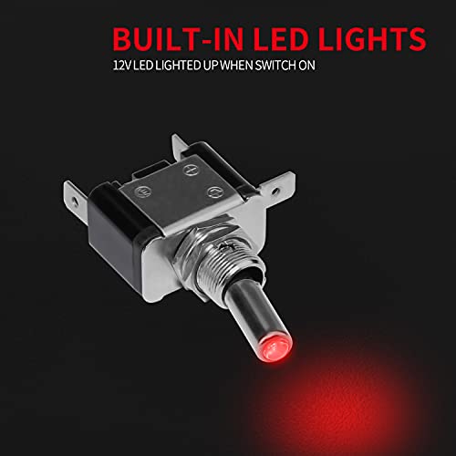 DaierTek Red 12V LED Lighted Toggle Switch with Aircraft Guard Safety Flip Cover 12 Volt DC 20A Heavy Duty Covered Illuminated Lit for Racing Auto Car ATV UTV Golf Cart -2Pack - color: Red LED with Cover