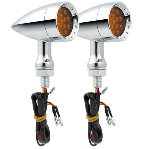Rich Choices 2pcs Chrome 15 LED Motorcycle Stop Brake Running Turn Signal Indicator Amber Lights For Harley Honda Chopper (Chrome-Amber Light) - color: Chrome-Amber Light