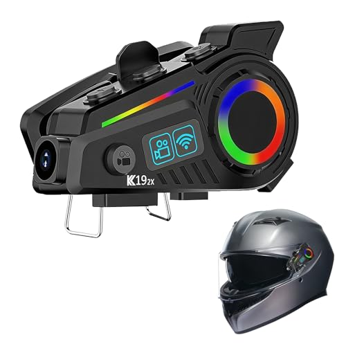 VANBAR Motorcycle Helmet Bluetooth Headset with 2K Camera, Dual-Mic Intercom and 40H Playtime, IP65 Waterproof Helmet Speaker System for Riding, Supports Video Recording & Music Sharing (Black)