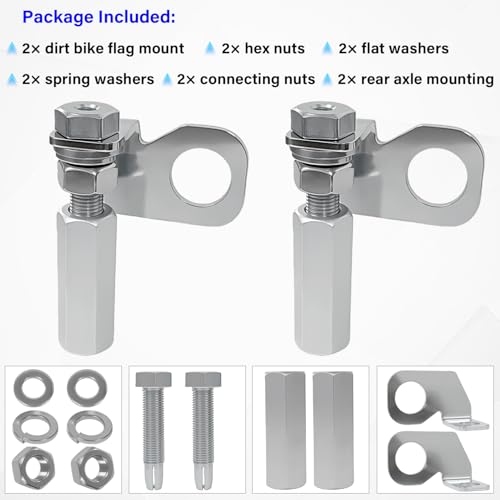 Silver Dirt Bike Flag Mount & 22.5mm Rear Axle Mounting Holder | 2 Pack, Includes Quick Release Flag Pole Holder 1/4" Whip Pole, Bracket,Universal for Motocross, UTV, ATV, Motorcycle, Boat - color: Silver