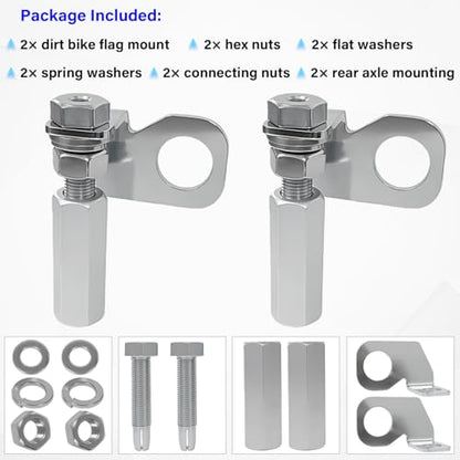 Silver Dirt Bike Flag Mount & 22.5mm Rear Axle Mounting Holder | 2 Pack, Includes Quick Release Flag Pole Holder 1/4" Whip Pole, Bracket,Universal for Motocross, UTV, ATV, Motorcycle, Boat - color: Silver