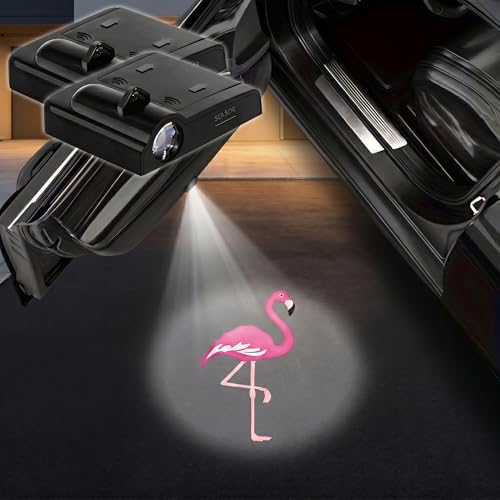 2PCS Flamingo Car Door Lights Projector, Magnetic Logo Projector Door Lights, Wireless LED Welcome Puddle Light, Flamingo Car Accessories Decor, Flamingos Gifts for Women Men, Fit All Vehicles - color: Flamingo