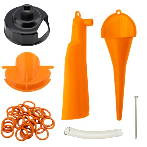 Oil Change Kit Compatible with Harley, Filter Cap Wrench, Crankcase Fill Tool, Primary Case Oil Funnel, Drip-Free Oil Filter Tool, 30Pcs Drain Plug O-Rings
