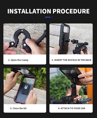 Motorcycle Phone Mount Holder, Universal Handlebar Mount for Bikes and Electric Vehicles, Black (Waterproof Phone Mount)