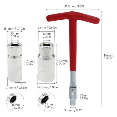 Spark Plug Socket Wrench, T-Handle Remover Installer 5/8 Inch 13/16 Inch, Removable Spark Plug Removal Tool for Cars, Motorcycles, Lawn Mowers