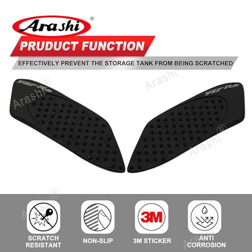 Arashi Black Gas Fuel Tank Side Pads Protector Knee Grip Traction for Yamaha YZF R6 2006-2007