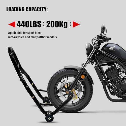 Motorcycle Front & Rear Wheel Lift Stand Combo, 440lbs per stand (880lbs Total) Steel Paddock Stands with Adjustable Fork & Swingarm Spool Heads
