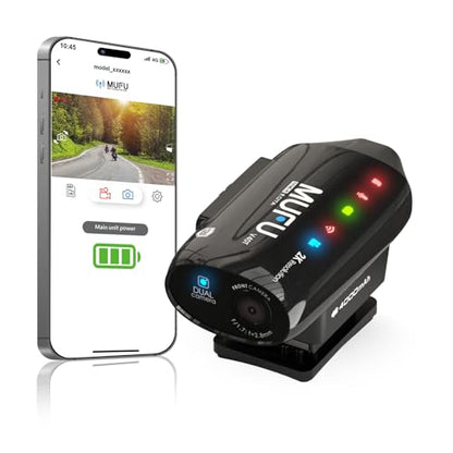 MUFU 2K Dual Front & Rear Camera for Top Mount Motorcycle Helmet, 4000mAh Battery 8H Loop Recording, IP66 Waterproof, Hands-Free POV Dash Cam, Portable Camcorder with WiFi, 64GB Memory, V40T