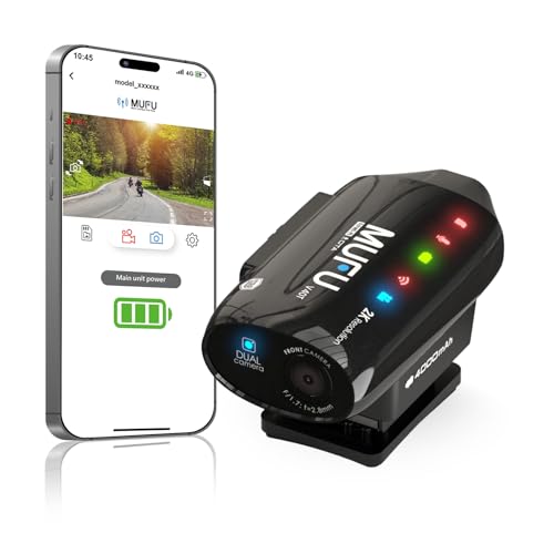 MUFU 2K Dual Front & Rear Camera for Top Mount Motorcycle Helmet, 4000mAh Battery 8H Loop Recording, IP66 Waterproof, Hands-Free POV Dash Cam, Portable Camcorder with WiFi, 64GB Memory, V40T