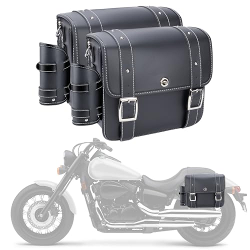 20L Motorcycle Saddlebags Water-Resistant Storage for Harley Sportster Softail Dyna Honda Shadow, Quick-Attach Remove Design with Bottle Bags, Universal Fit Large Capacity Luggage Bags (Black)