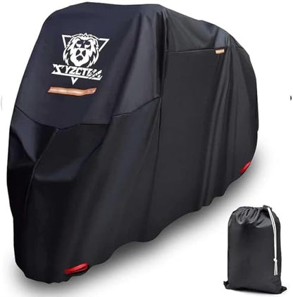 XYZCTEM Motorcycle Cover -Waterproof Outdoor Storage Bag,Made of Oxford Material Fits up to 96 inch, Compatible with Harley Davison and All Motors(Black& Lockholes& Professional Windproof Strap) - size: 96"