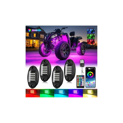 4Pods RGB LED Rock Lights for UTV SXS RZR Can-Am Four Wheeler Side by Side ATV Offroad Golf Cart, Multicolor Underglow Light Kit with APP/RF Remote Music Sync Neon Vehicle Accent Light 12V Waterproof - size: 4Pods