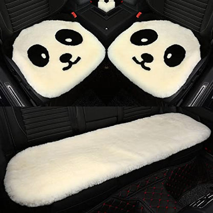 3 Packs Genuine Sheepskin Auto Seat Cushion, Australian Natural Wool Seat Cover Soft Comfort Warm Winter Office Chair Universal Fit - color: Panda