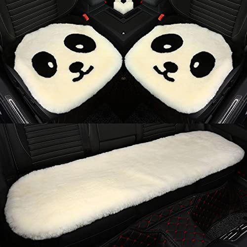 3 Packs Genuine Sheepskin Auto Seat Cushion, Australian Natural Wool Seat Cover Soft Comfort Warm Winter Office Chair Universal Fit - color: Panda