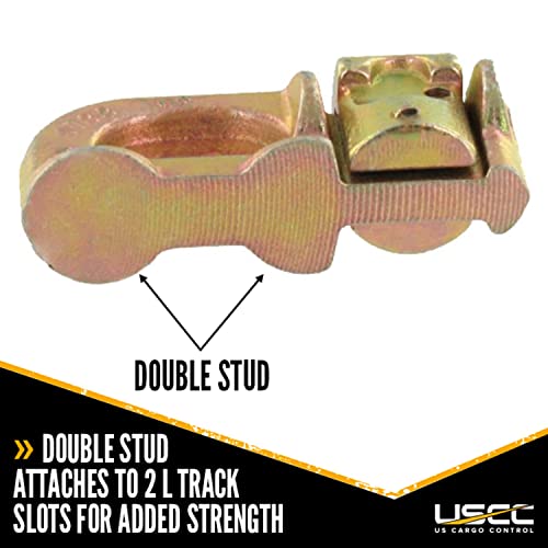 US Cargo Control L Track Double Stud Fitting (4 Pack) 5,000 Pounds Break Strength, Use with L Track Rails in Truck Bed or Trailer to tie Down ATV, Motorcycle, Automatic Locking with Spring Release - size: 4 units