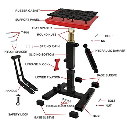 POLARBEAR Dirt Bike Stand Quick Jack Hydraulic Stand Motorcycle Low Profile Jack Portable Aluminum 1200Lbs Capacity for Pit Bike Cleaning and Repair(Red) - color: Red