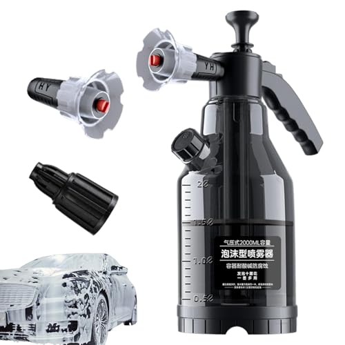 Pump Foam Sprayer Hand Pressure, 2L Snow Foam Sprayer - Car Wash Manual F-oam Bottle Soap S-prayer for Lawn Garden Cleaning Car Detailing & Washing,60° Wide Spraying Nozzles Pressure Washer Attachment - color: Upgraded Foam Watering Can