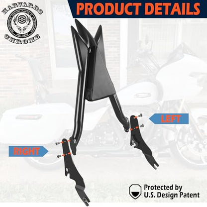 27” Adjustable Trident Detachable Black Sissy Bar Passenger Backrest Rear Pad for Harley Davidson Touring Models 2009-2026 Street Glide Road Glide Electra Glide Road King CVO Ultra (09-24 Black-T) - color: 09-24 Black-T