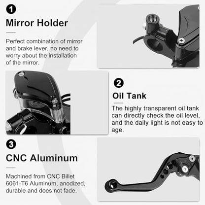 Universal Motorcycle Brake Clutch Pump Lever with Dual Hydraulic Master Cylinder Reservoir Set Left & Right CNC Suitable for 50-300cc Motorcycles with 7/8" 22mm Handlebars - color: Black